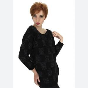 Chico’s Design Silk Blend Black Beaded Sweater Women’s 1 M Long Sleeve Embellish